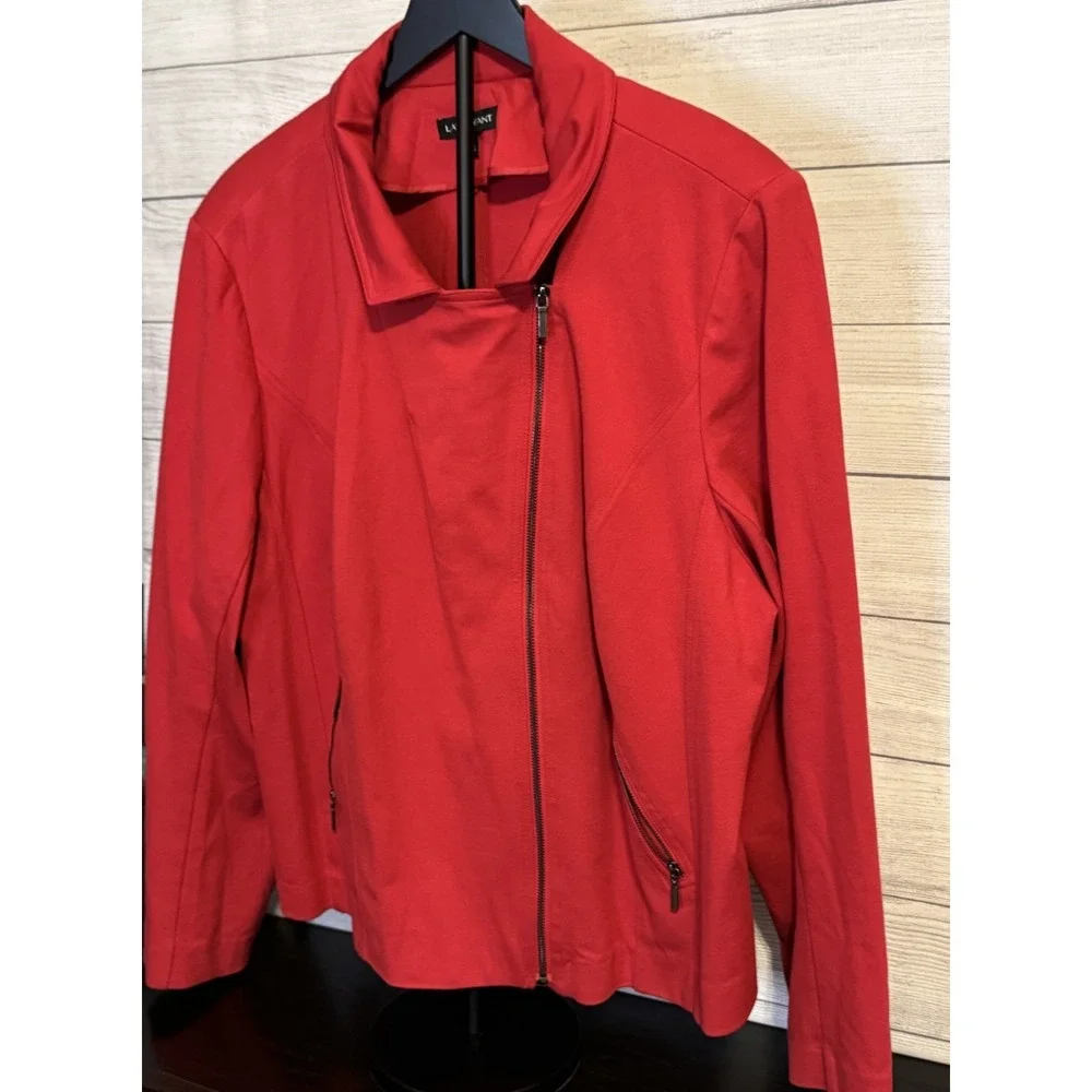 Lane Bryant Red Asymmetrical Zip Coat Women's Size 28 Plus